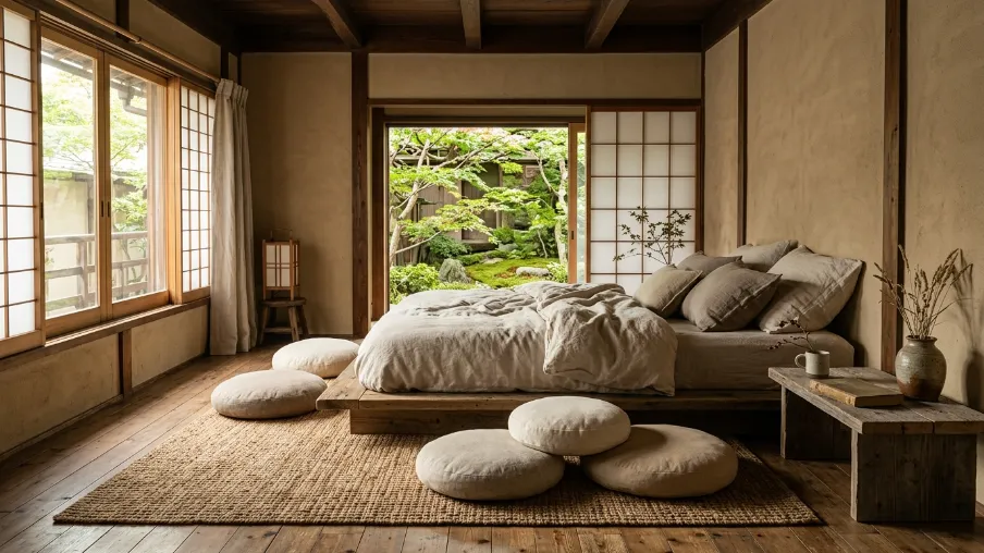 Low Platform Bed with Floor Cushions 