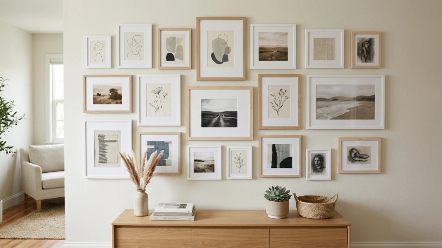 Gallery Wall With Neutral Frames