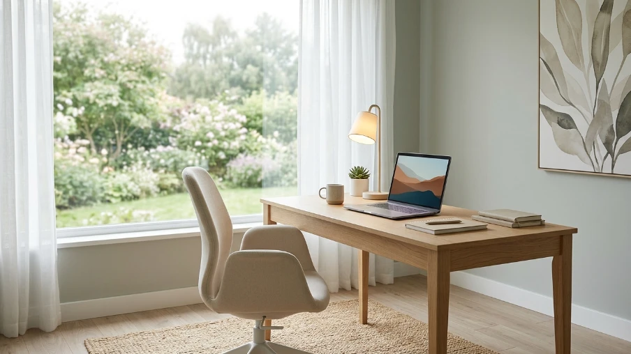 Home Office With a Calming Backdrop