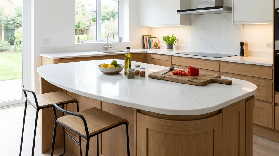 Curved Island with Quartz Countertop