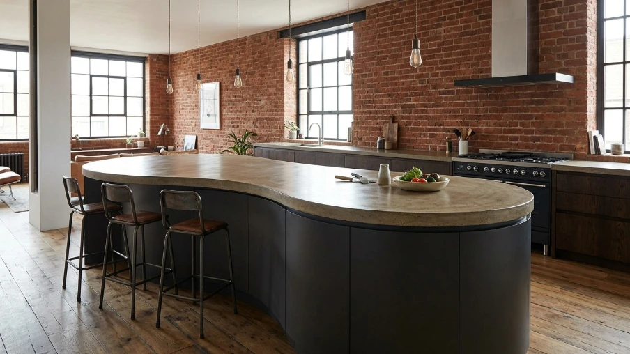 Curved Concrete Kitchen Island