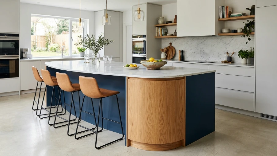 Curved Island with Contrasting Wood Detail