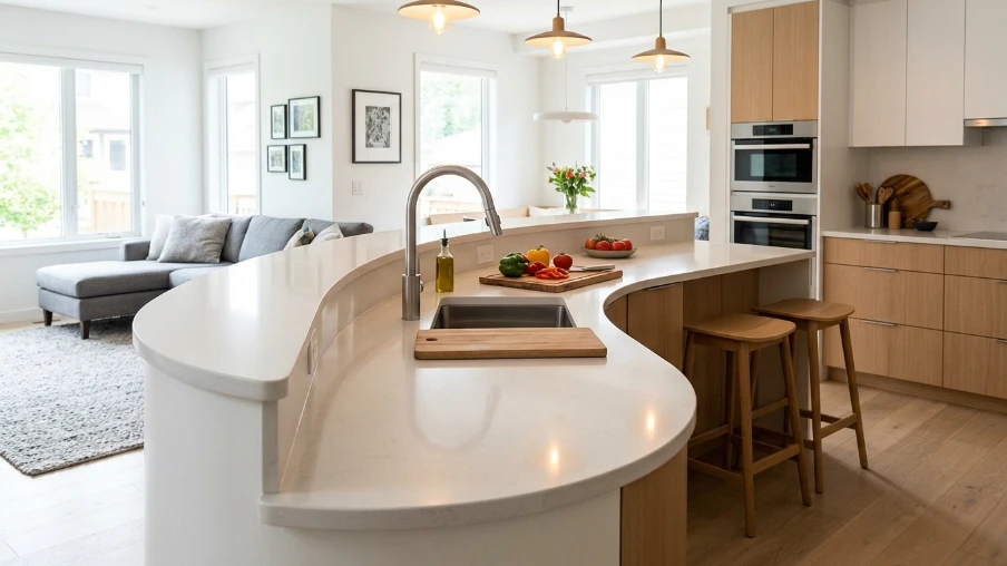 Curved Kitchen Island with Integrated Sink