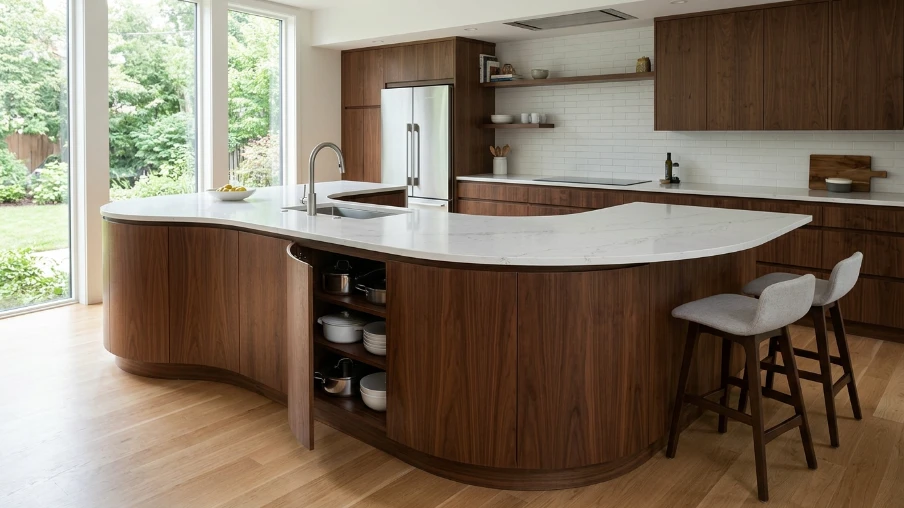 Curved Kitchen Island with Integrated Storage