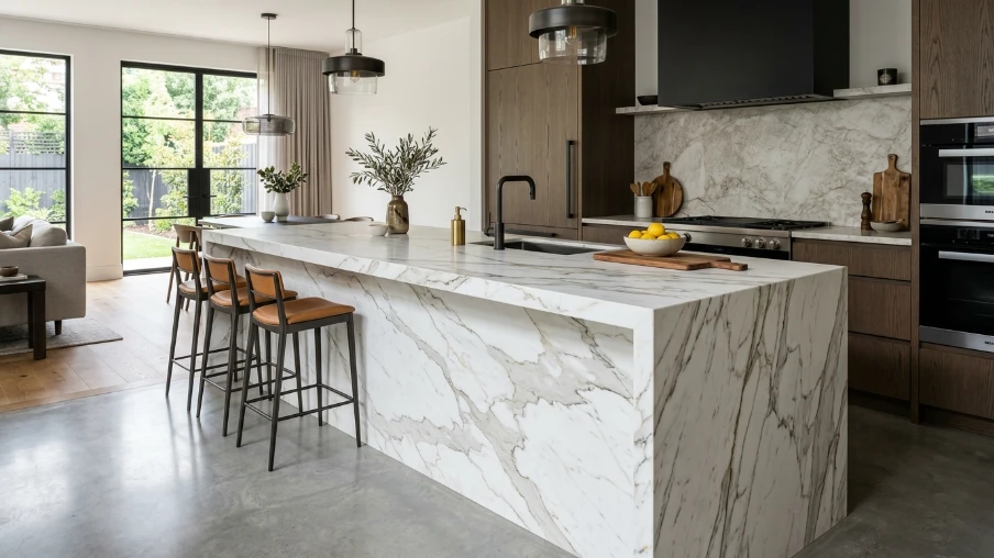 Kitchen Island with Waterfall Countertop