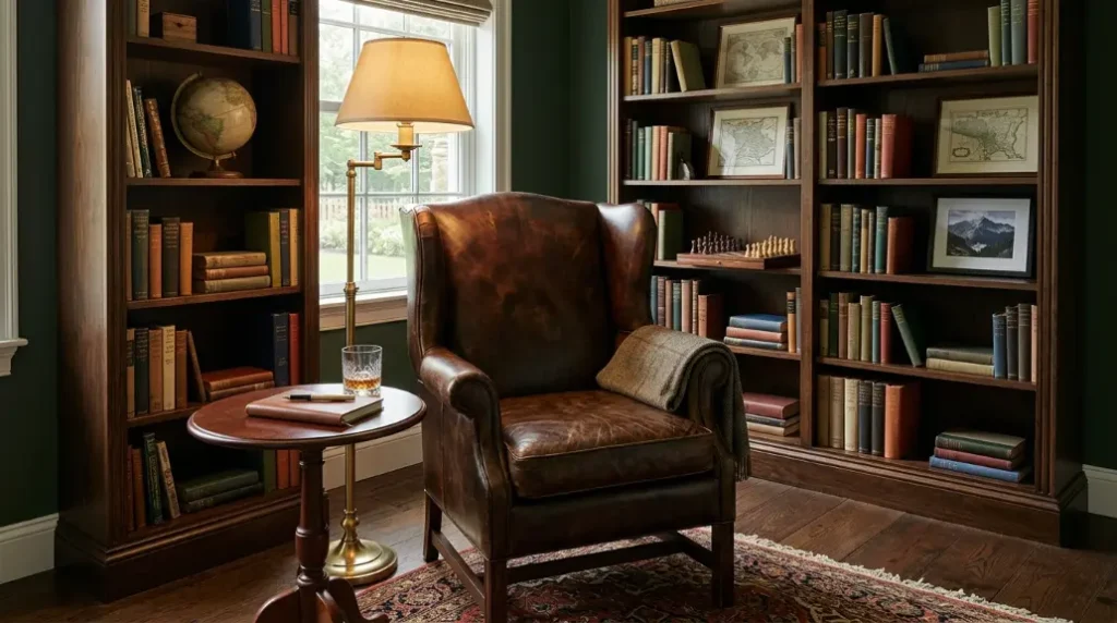 Gentleman Room Design with a Library Corner