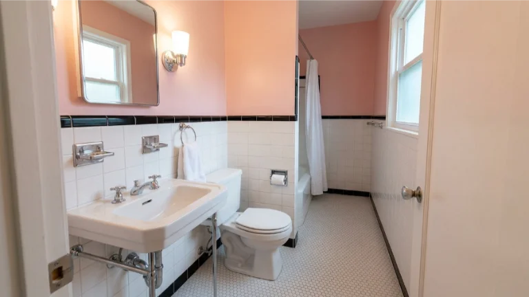 Pastel Pink Walls With White Tile