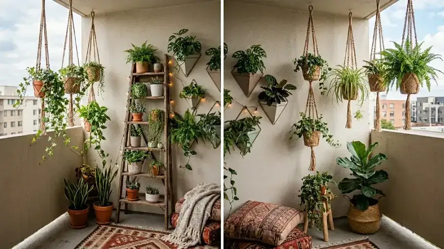 Outdoor Boho Balcony with Vertical Planting
