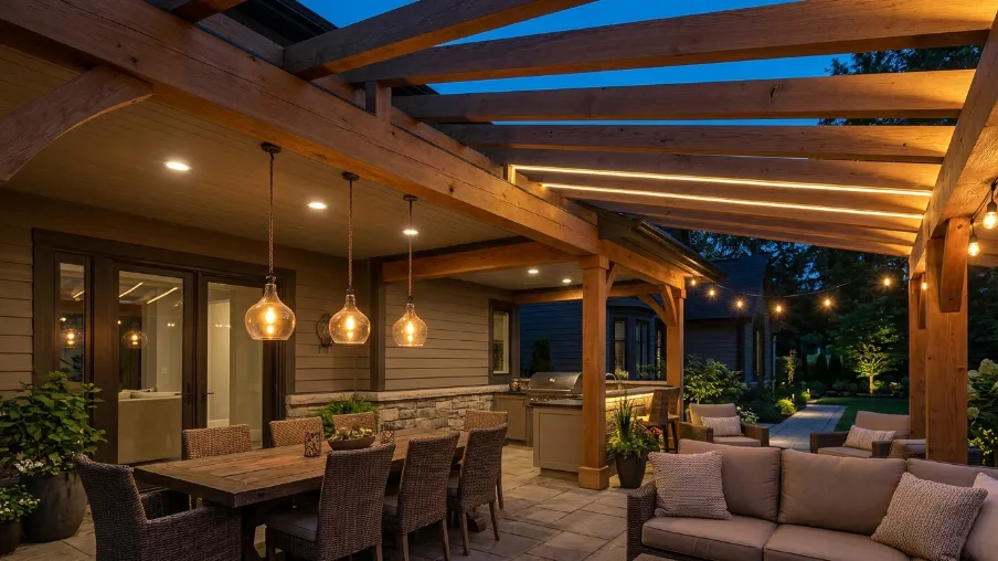 Covered Patio with Decorative Lighting