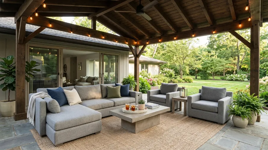 Covered Patio with Outdoor Lounge Setting