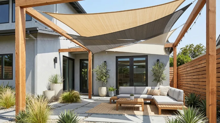 Covered Patio with Shade Sail Accents