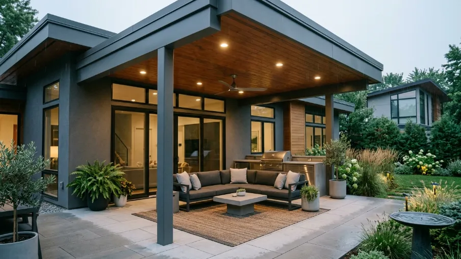 Modern Covered Patio with Solid Flat Roof