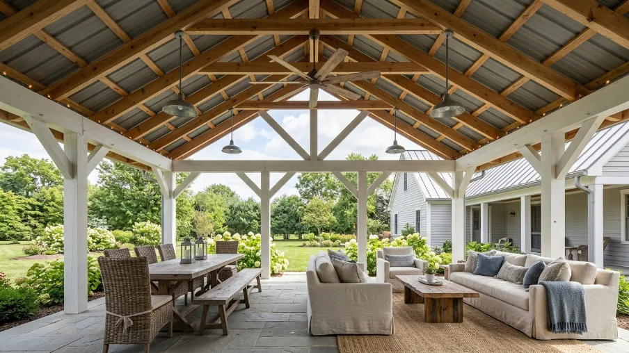 Farmhouse Covered Patio with Pitched Roof