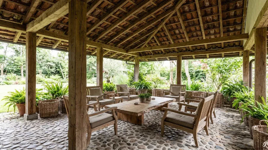 Rustic Covered Patio with Natural Materials