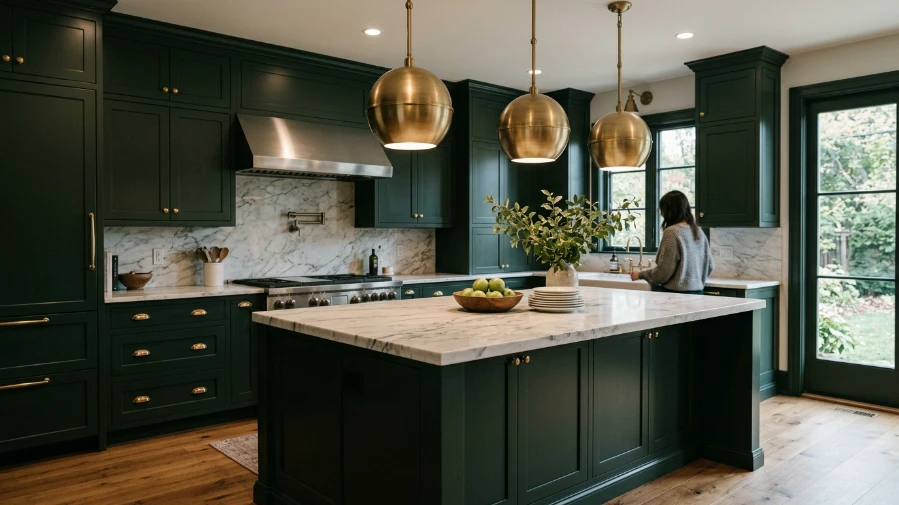  Luxury Dark Green Kitchen with Statement Pendant Lights