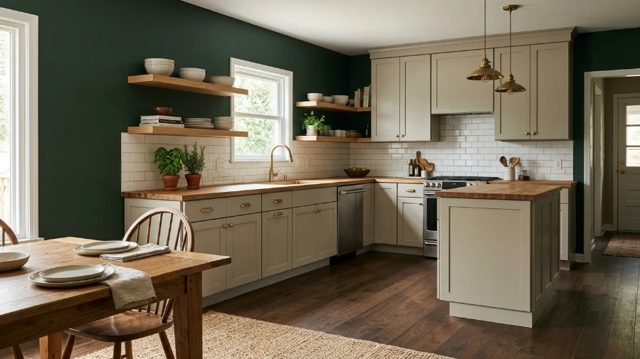  Dark Green Kitchen Walls with Neutral Cabinets