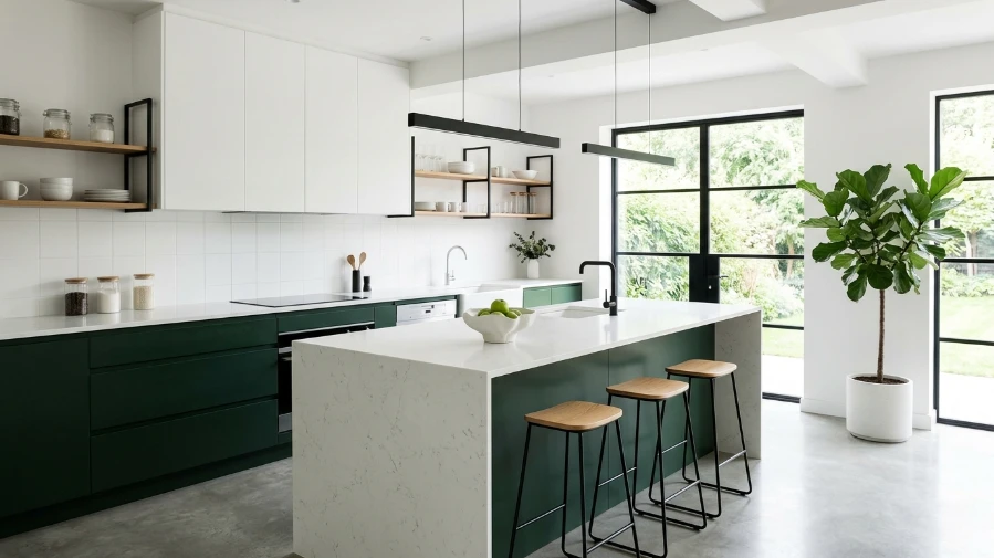  Dark Green and White Minimalist Kitchen