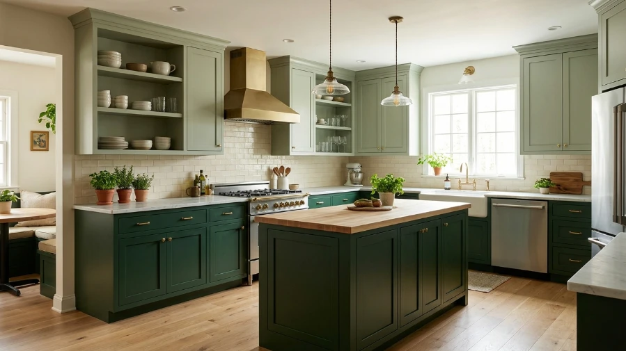  Sage and Dark Green Two-Tone Kitchen