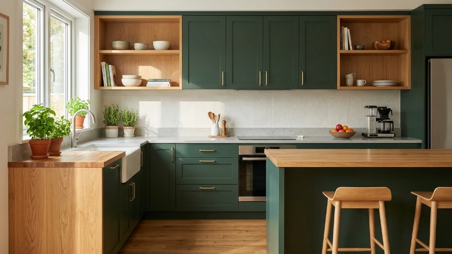  Matte Dark Green Minimalist Kitchen