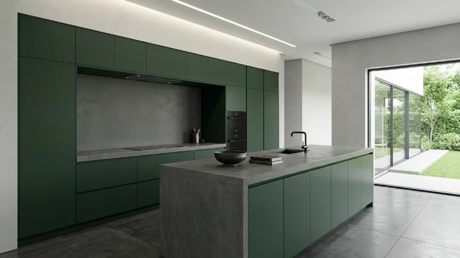  Matte Dark Green Minimalist Kitchen