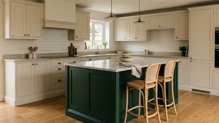  Dark Green Kitchen Island as a Feature Piece