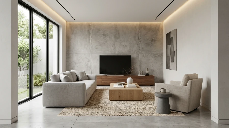 The Contemporary Minimalist Living Room with ConcreteAccents