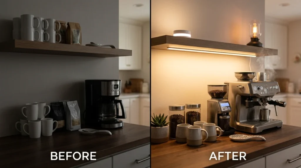 Coffee Bar Shelf with LED Under-Lighting