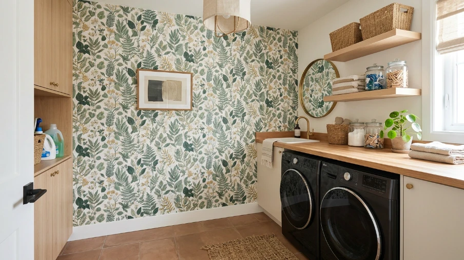Laundry Room Wallpaper Accent Wall