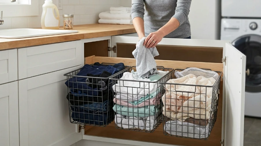 Laundry Room with Built-In Sorting System