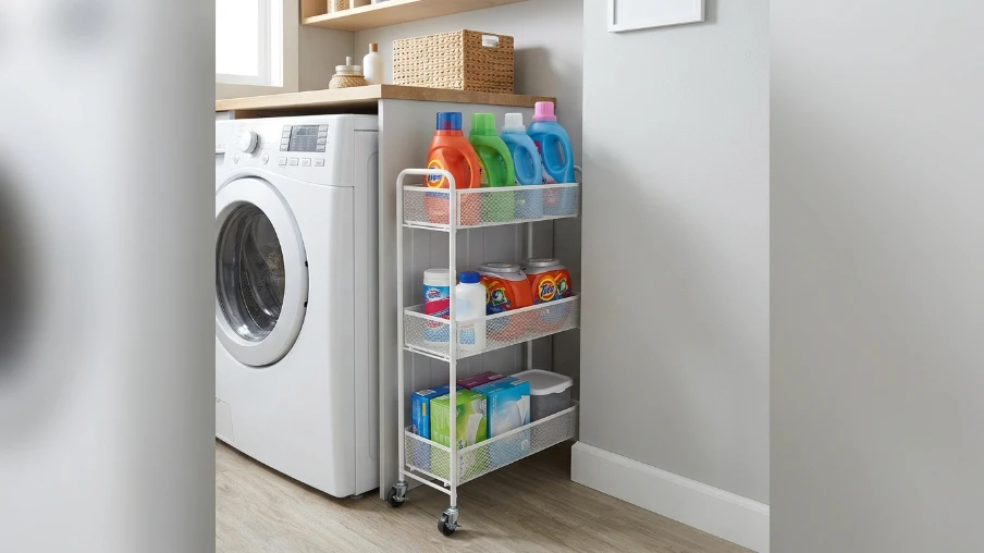 Compact Laundry Room with Rolling Cart