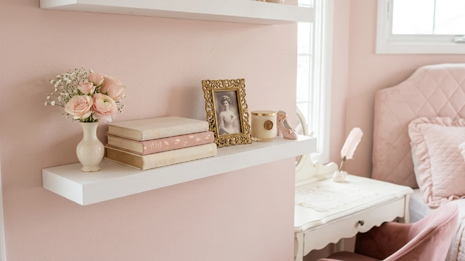 Aesthetic Bedroom Shelving with Curated Decor