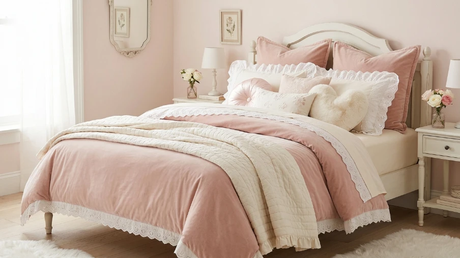Layered Bedding in Blush and Ivory