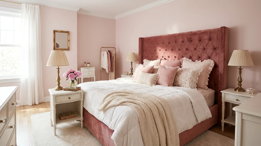 Tufted or Upholstered Headboard in Blush Velvet