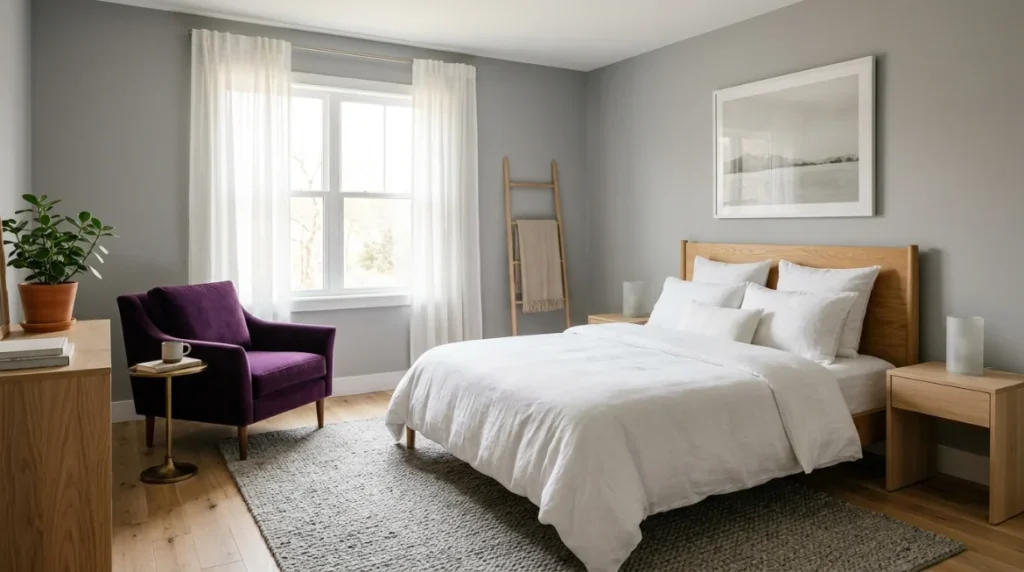 Romantic Bedroom Decor with Purple Canopy or Draping