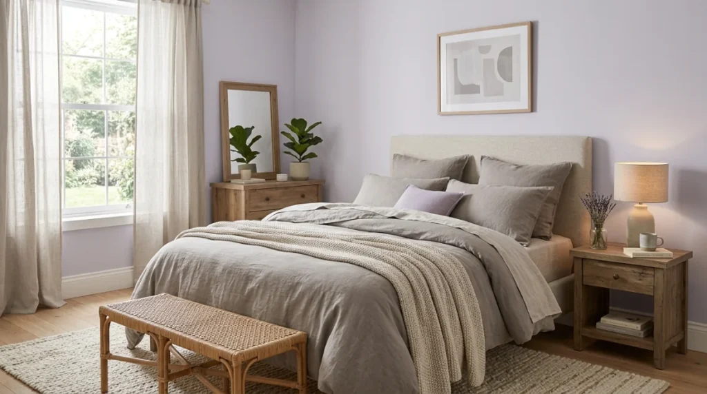 Deep Plum Accent Wall with Light Gray Walls