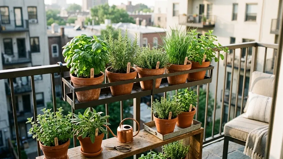 Balcony Garden with Herb Planters
