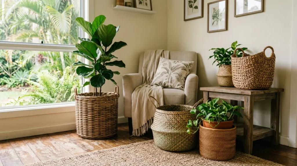 Use Woven Baskets as Plant Holders
