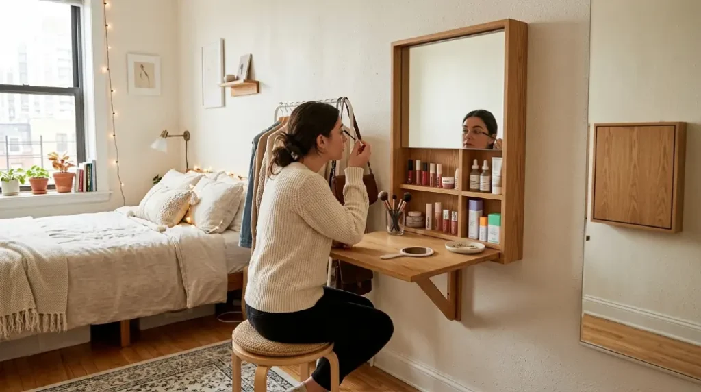Narrow Vanity Table Along a Wall