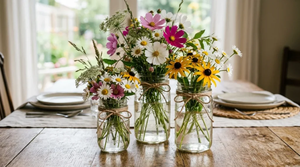 Classic Mason Jar Wildflower Centerpiece