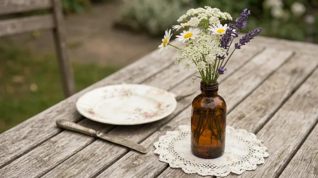  Vintage Wildflower Tablescape with Antique Details