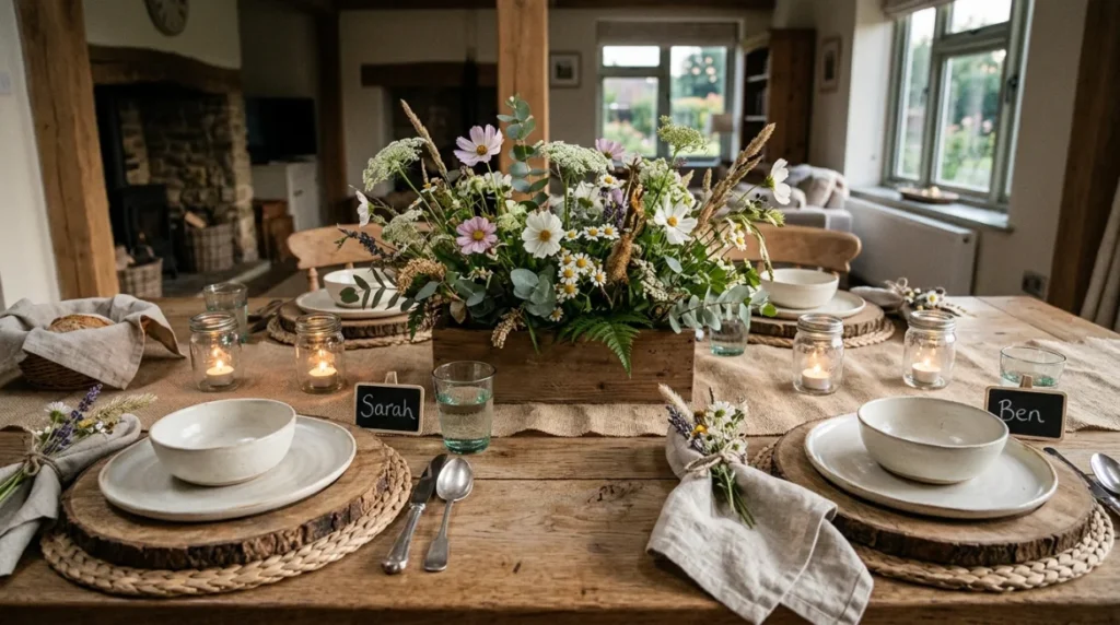 Elegant Wildflower Centerpiece in Tall Glass Vases