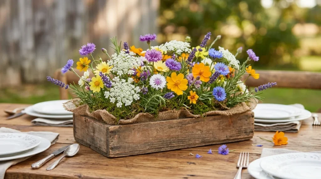 Rustic Wooden Box Wildflower Display