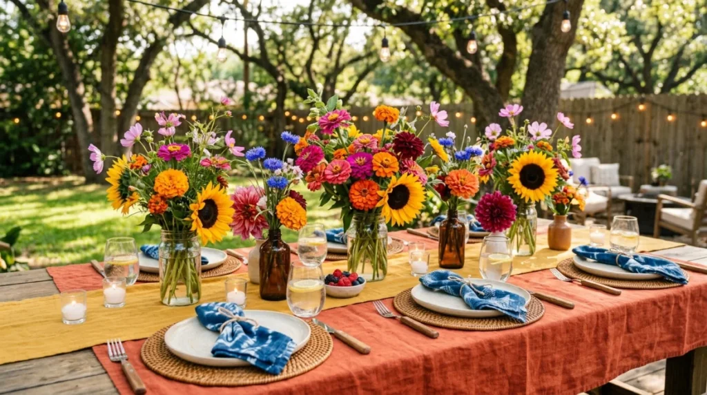 Summer Wildflower Table Decor in Bold Colors