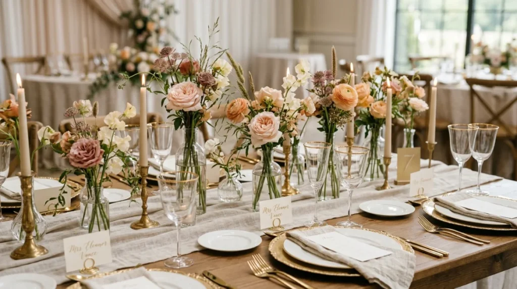Wildflower Wedding Tablescape with Gold Accents