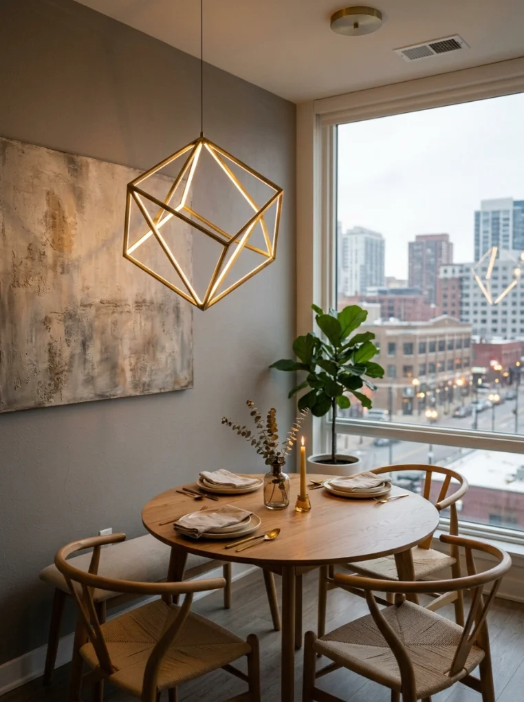 Elegant Dining Corner With Statement Lighting