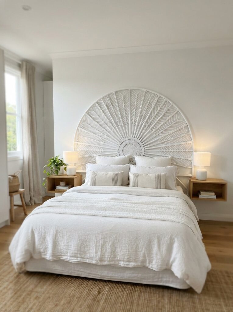 Fan-Shaped Rattan Panel Headboard Ideas