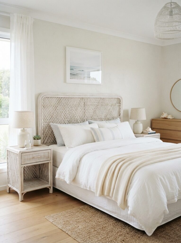 Whitewashed Rattan Finish Headboard Ideas