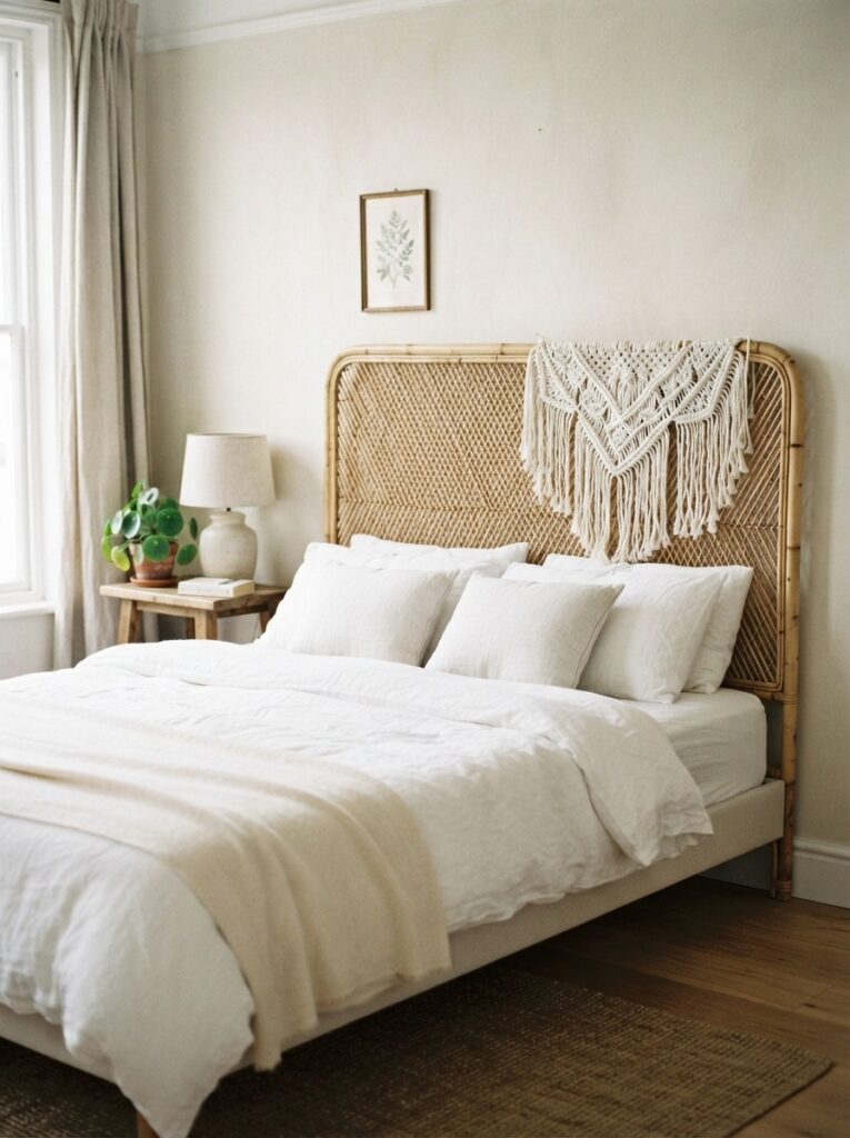 Layer Textiles Over a Woven Headboard