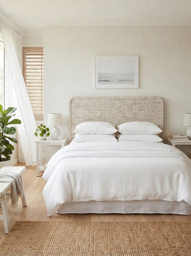 Pair Rattan with Crisp Linen Bedding