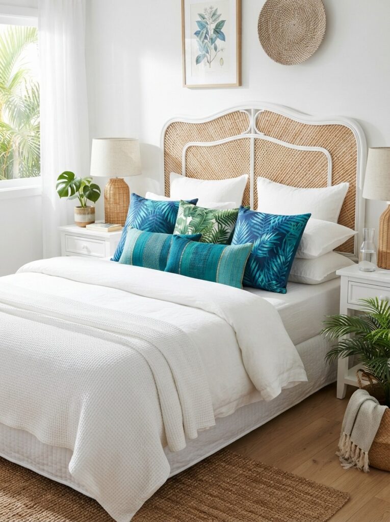 Blue and Green Accent Pillows Headboard Ideas